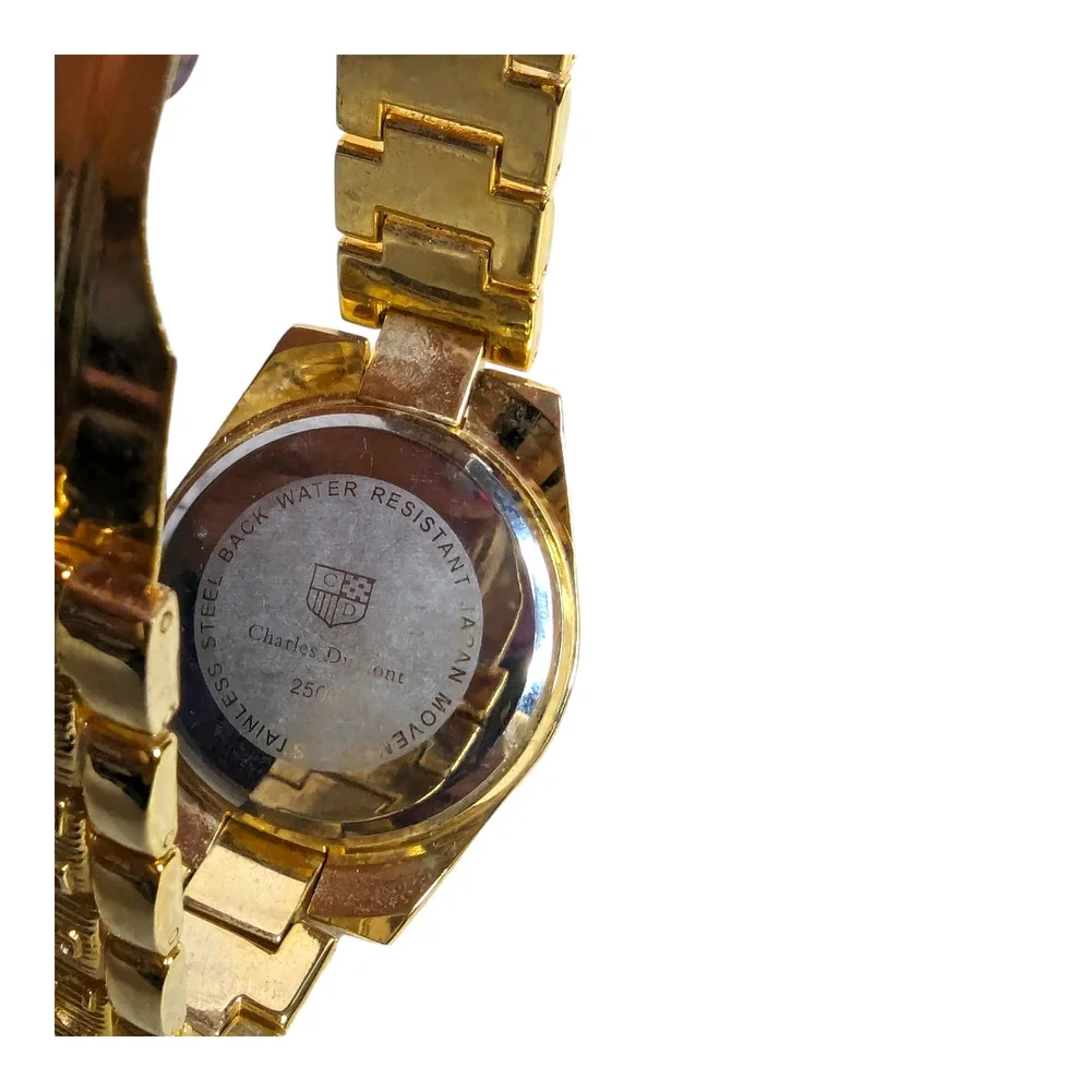 Charles Dumont‎ 2500 Japan Movement Gold Tone Metal Band Mens Wrist Watch